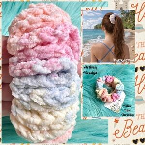 Handmade Crochet VELVET Pastel Beach Sunset Hair Scrunchie PinkRainCloud